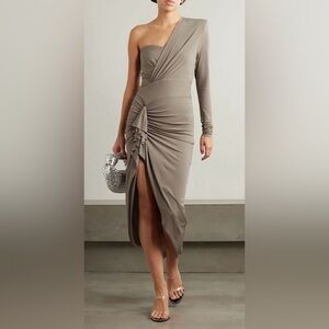 NEW ALEXANDRE VAUTHIER Asymmetric One-Sleeve Maxi Dress Sz FR 44 Mushroom